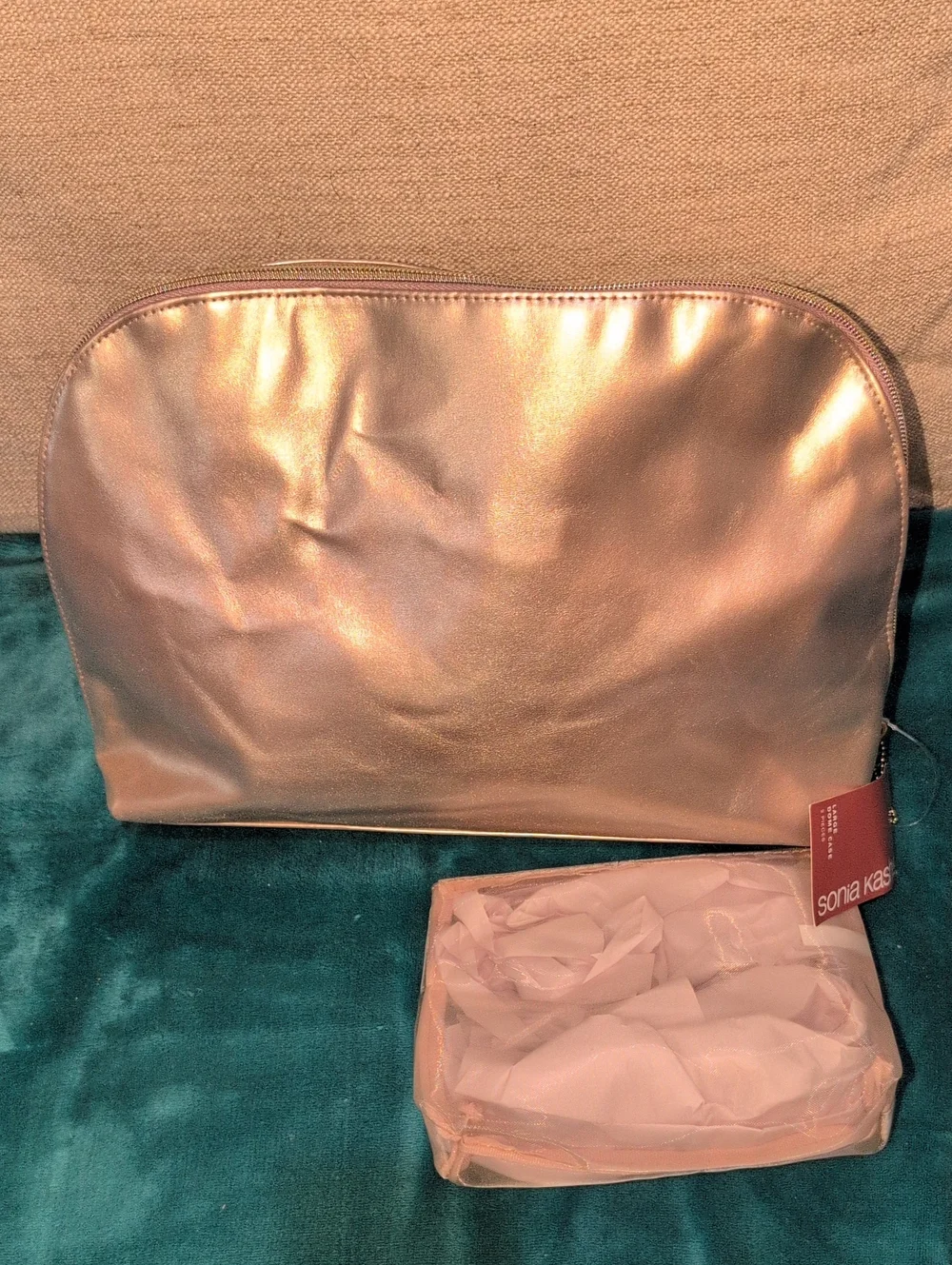 Sonia Kashuk Shimmery Rose Gold Cosmetic Pouch Set 2fer NWT